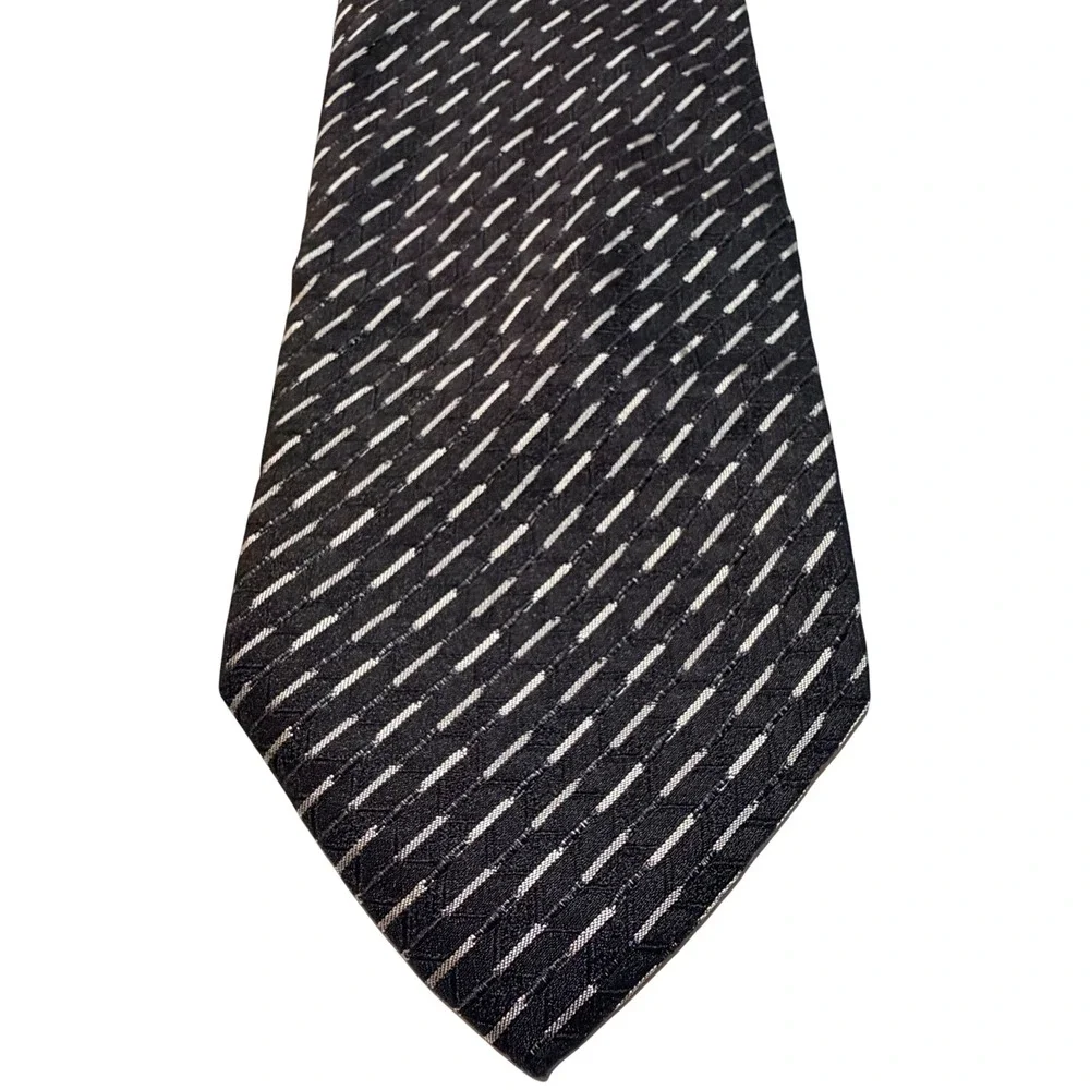 Pavone Silk Necktie Long Black Silver Diagonal Dash Made in Italy Professional